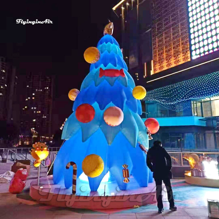 Outdoor Large Blue Inflatable Christmas Tree Replica 7m Led Simulated Air Blow Up Tree Balloon