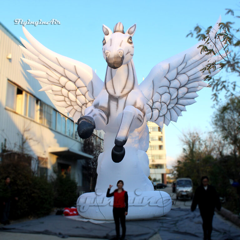 Outdoor Large Inflatable Flying Horse Statue Replica 6m White Air Blow