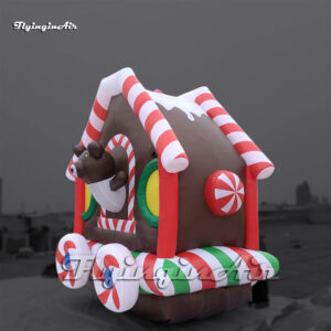 inflatable christmas candy train with brown bear mascot