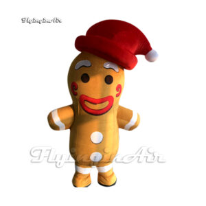 inflatable gingerbread man costume with christmas hat