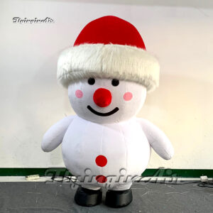 walking inflatable snowman costume with christmas hat