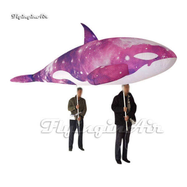 4m purple walking inflatable killer whale puppet