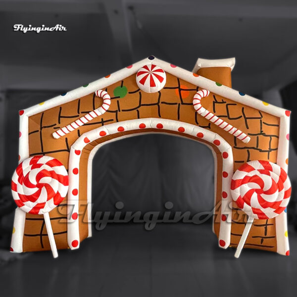 3.5m High Attractive Outdoor Christmas Arch Inflatable Gingerbread House With Candy For Entrance Decoration