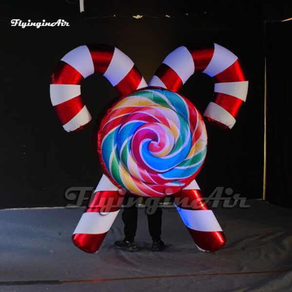 christmas parade performance carrying inflatable candy cane costume