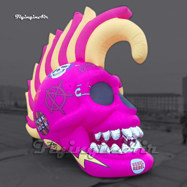 pink giant inflatable punk skull head for carnival stage decoration