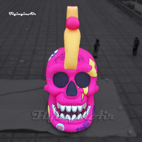 5m high pink giant inflatable punk skull head for carnival stage decoration