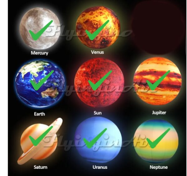 LED Inflatable Solar System Planet Balloon Sun, Mercury, Venus, Earth,  Jupiter, Saturn, Uranus, Neptune