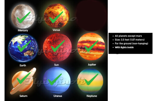 LED Inflatable Solar System Planet Balloon Sun, Mercury, Venus, Earth,  Jupiter, Saturn, Uranus, Neptune - Image 2