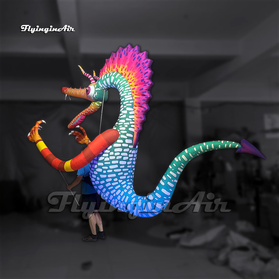 holding inflatable alebrije dragon puppet with led lights