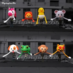 inflatable carnival parade cartoon animal puppet unicorn, lion, chick, mouse, dog, frog, monkey, cat balloon
