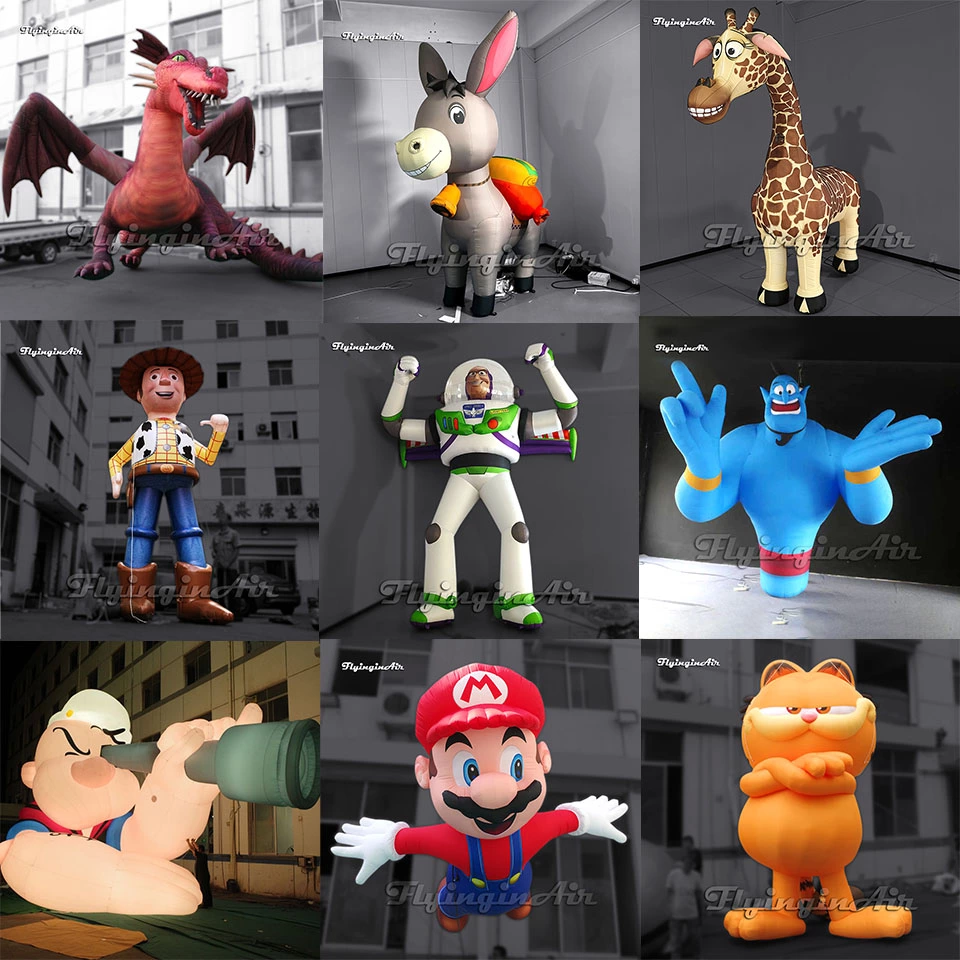 inflatable cartoon characters shrek dragon, donkey, giraffe Melman, Mario