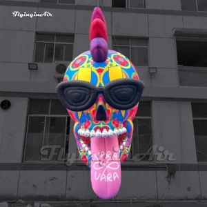 Punk Style Colorful Graffiti Giant Inflatable Skull Head with sunglasses