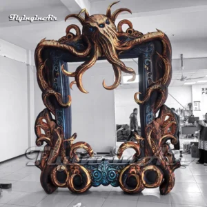 4m Giant Inflatable Octopus Cthulhu Photo Frame with Gold Tentacles and Blue Eyes for Halloween Party Backdrop and Ocean Theme Decoration