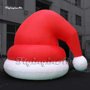 6m Red Giant Inflatable Santa Hat with White Fur Trim and Pom-Pom for Christmas Yard and Mall Decoration