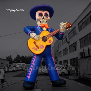 Day of the dead decor Giant Inflatable Mariachi Skeleton Guitarist with Sombrero for Halloween