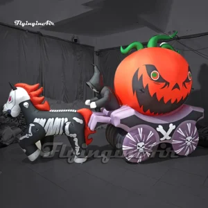 Giant 20FT 6M Inflatable Halloween Pumpkin Carriage with Skeleton Horse, Grim Reaper and Ghost for Outdoor Yard Decoration