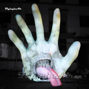Lighting Giant 20FT 6M Inflatable Cannibal Hand with Sharp Teeth and Long Tongue for Halloween Haunted House Yard Decoration