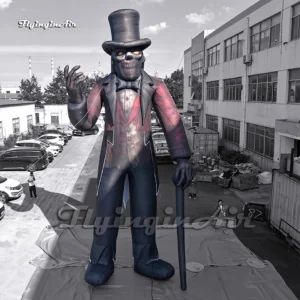 Giant 33FT (10M) LED Inflatable Skeleton Butler with Top Hat and Cane, The Addams Family Lurch Style Halloween Yard Decoration for Sale