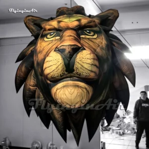 Front view of a giant 3m inflatable lion head with realistic 3D design and detailed mane, ideal for outdoor advertising and mall decoration.