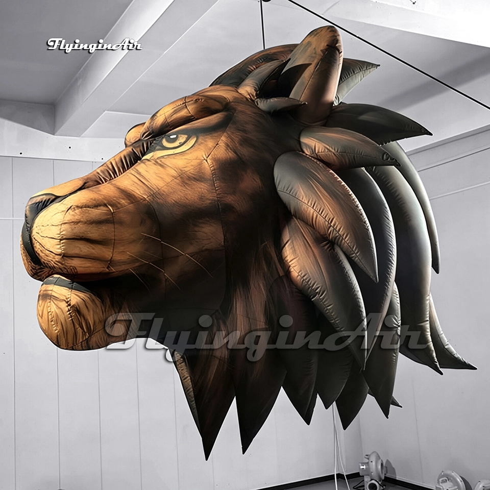 Side profile of a custom giant inflatable lion head model showing lifelike facial features available for wholesale.
