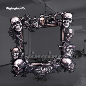 10FT Giant Inflatable Skull Photo Frame with Gothic Flames and Multiple Skull Heads for Halloween Party Backdrop and Haunted House Decoration