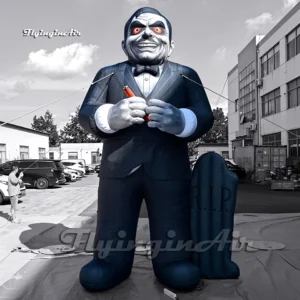 Giant 5m Inflatable Halloween Zombie Butler Holding a Cigar with Red Eyes and RIP Tombstone Outdoor Yard Decoration