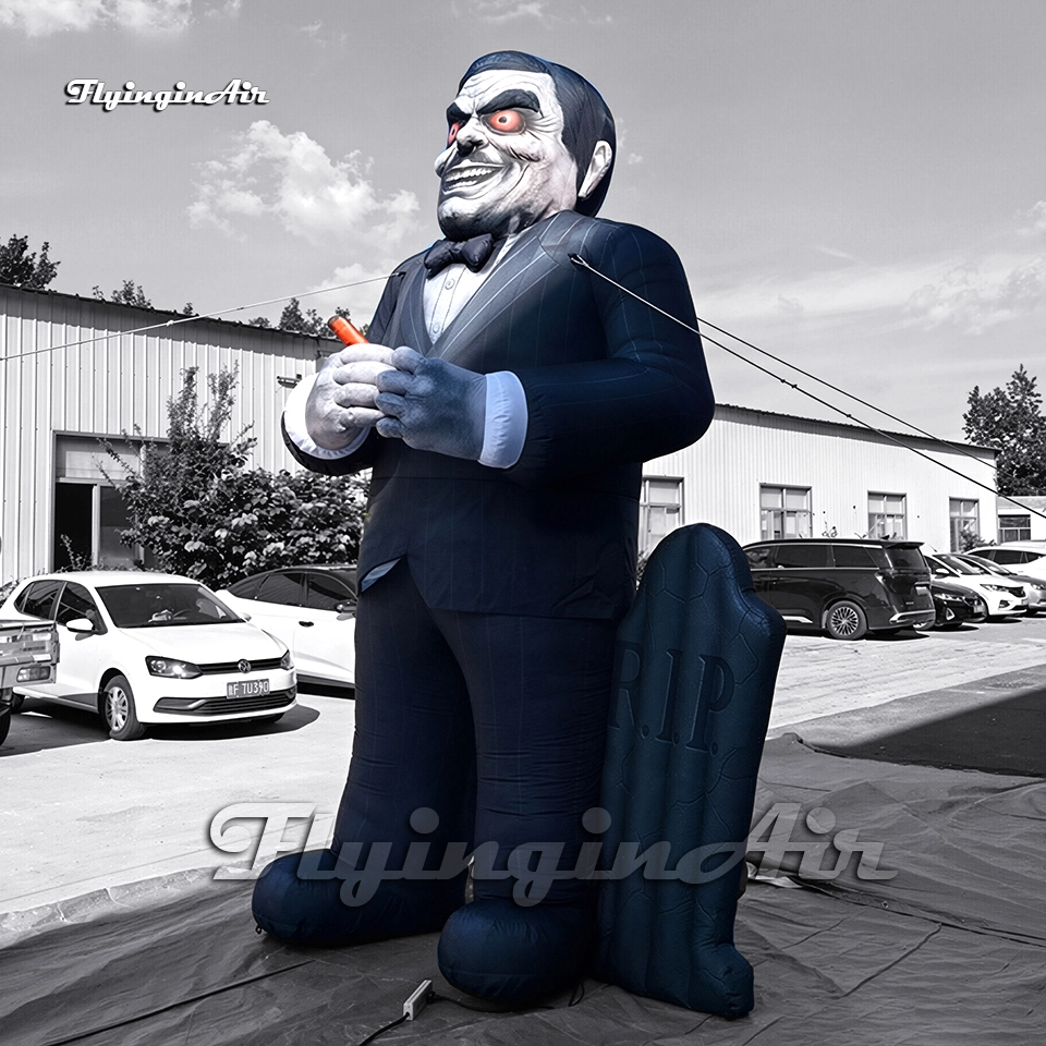 Giant Inflatable Gothic Zombie Halloween Butler with Cigar and Headstone