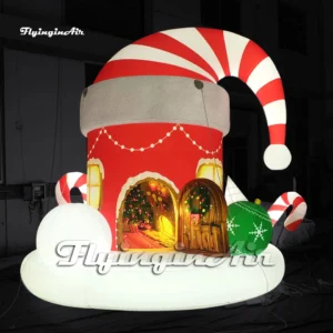 6m Giant Inflatable Santa Hat House Grotto with LED Lights, Glowing Windows and Christmas Trees for Holiday Yard and Mall Decoration