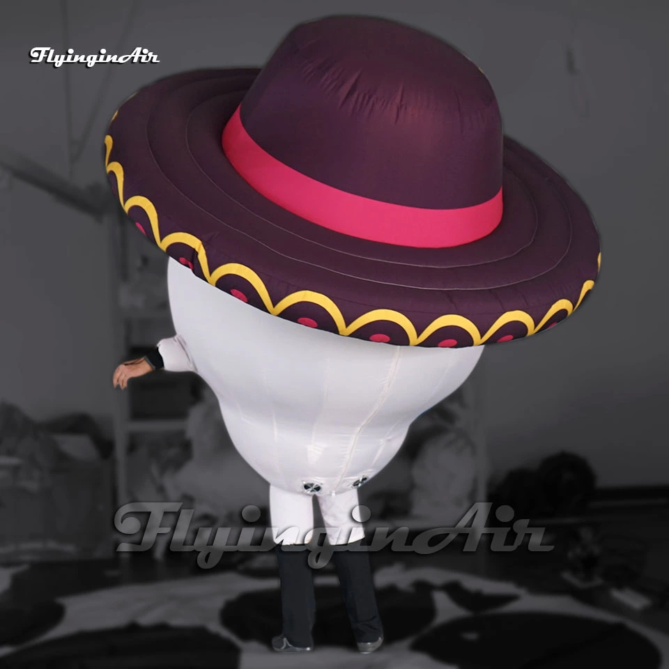Wearable Inflatable Sugar Skull Costume with Sombrero for Halloween and Día de Muertos
