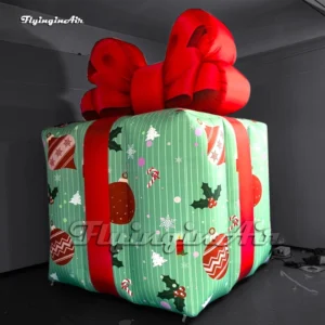 Back view of a giant inflatable Christmas gift box with Red Bow for Mall Decoration