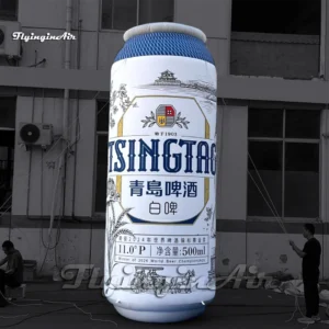 Front view of a 5m giant inflatable beer can model with detailed label printing, ideal for beer festivals and bar promotions.