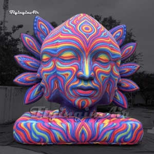 6m giant inflatable totem head art sculpture with psychedelic face for music festivals