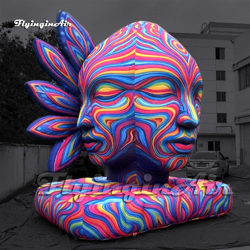 Close-up of trippy art style inflatable human head model made of durable oxford cloth for outdoor events