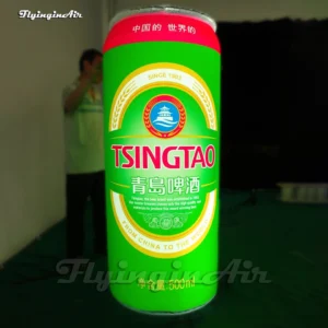 Front view of a 3m giant inflatable Tsingtao beer can model with classic green packaging, ideal for beer festivals and bar promotions.