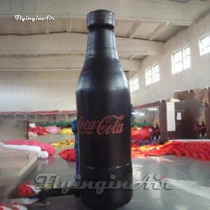 Front view of a giant 3m inflatable black Coca-Cola classic glass bottle model, ideal for brand promotions and mall decorations.