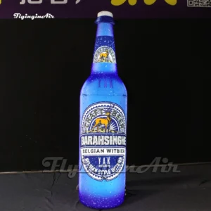 Front view of a giant 3m inflatable blue craft beer bottle model with Barahsinghe label, ideal for bar promotions and beer festivals.