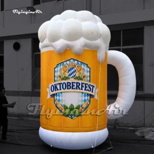 Front view of a 3m giant inflatable Oktoberfest beer mug with realistic foam and Bavarian crest, ideal for bar promotions and festivals.