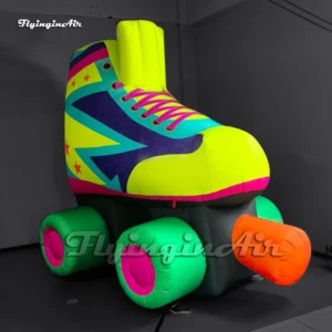 Front view of a custom giant inflatable retro neon disco roller skate model showing detailed laces and wheels, available for wholesale and outdoor advertising.